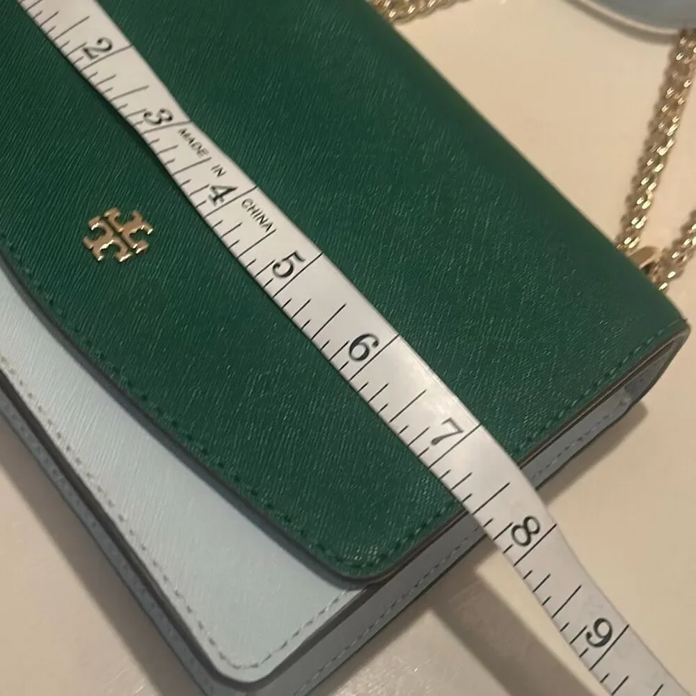 Tory Burch Emerson Colorblock Mini Shoulder Bag Green Light Blue Coastal NWT